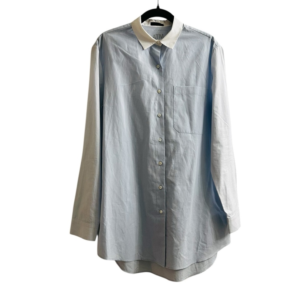 ATM Womens Oversized Boyfriend Shirt Long Sleeve Cotton Minimalist Preppy